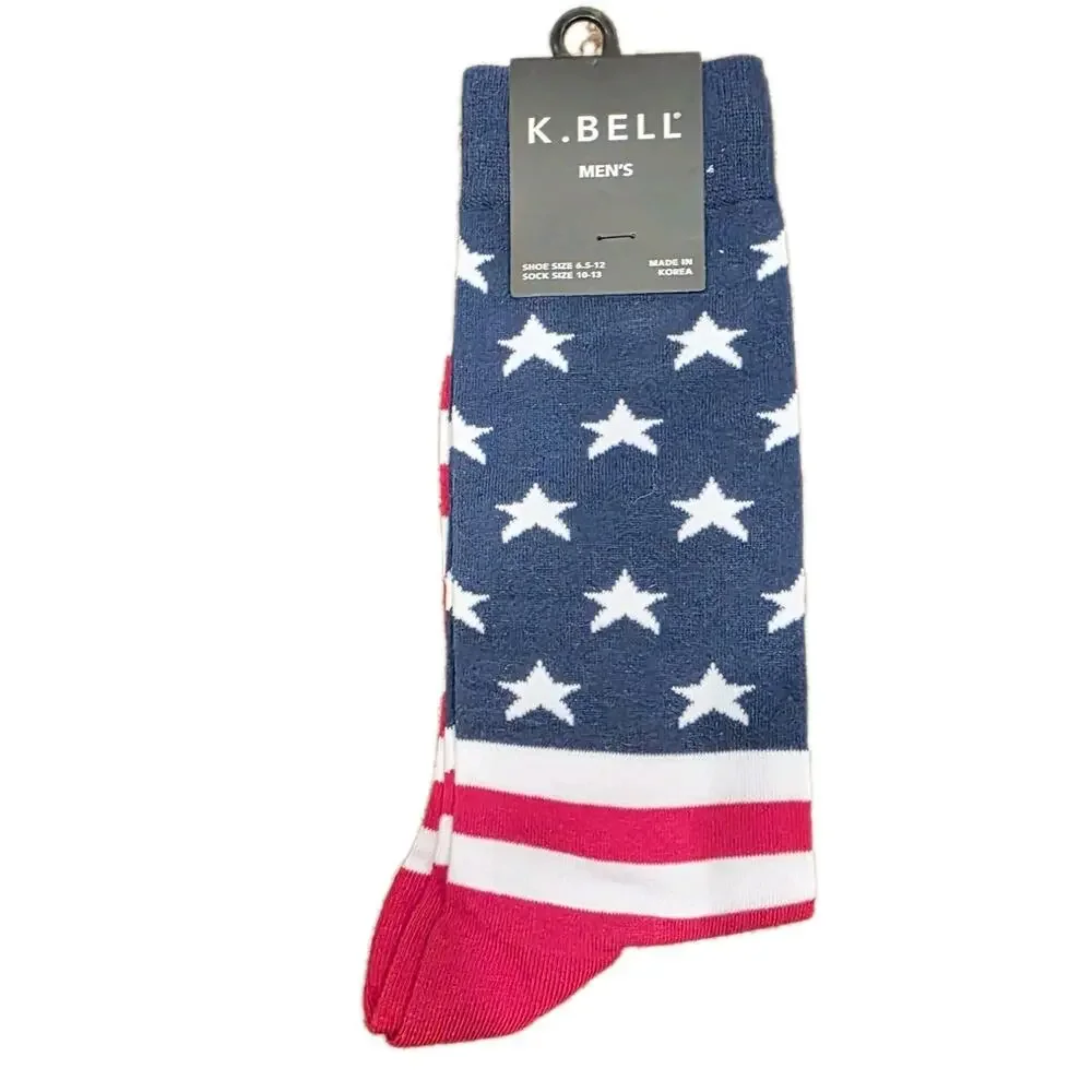 K. Bell Men's American Flag‎ Crew Socks, Red/White/Blue, Size 6.5-12, 1 Pair